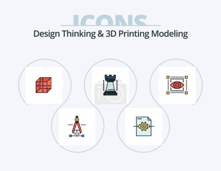 Téléchargez les illustrations : Design Thinking And D Printing Modeling Line Filled Icon Pack 5 Icon Design. pencil . engineering. 3d. education. compass - en licence libre de droit