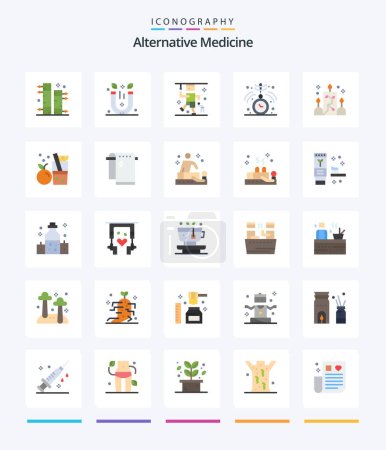 Téléchargez les illustrations : Médecine alternative créative 25 Pack d'icônes plates telles que l'éclairage. médical. accident. hypnose. horloge - en licence libre de droit