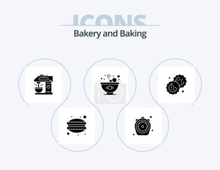 Ilustración de Baking Glyph Icon Pack 5 Icon Design. Galleta. Ensalada. temporizador. comida. bebida - Imagen libre de derechos