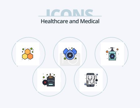 Ilustración de Línea médica llena Icon Pack 5 Icon Design. Móvil. atención médica. medicamentos. salud. fumar - Imagen libre de derechos