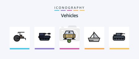 Ilustración de Línea de vehículos llenó paquete de 5 iconos incluyendo. más. transporte. más. Añadir. Diseño de iconos creativos - Imagen libre de derechos