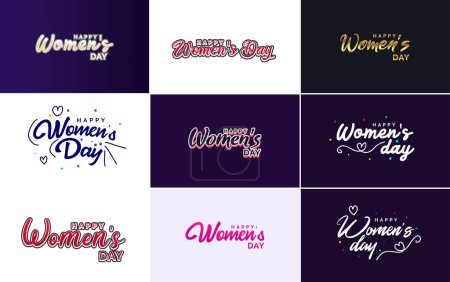Ilustración de March 8th typographic design set with Happy Women's Day text - Imagen libre de derechos