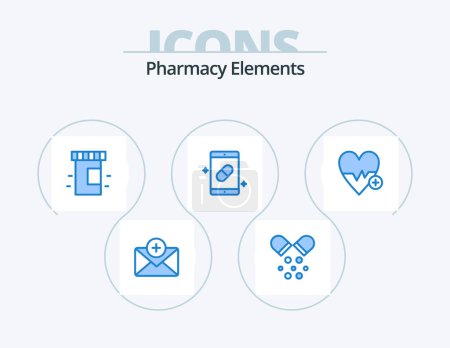 Téléchargez les illustrations : Pharmacy Elements Blue Icon Pack 5 Icon Design. beat. medical. medicine. pills. medical - en licence libre de droit