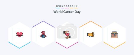 Téléchargez les illustrations : World Cancer Day 25 FilledLine icon pack including favorite. give. ribbon. heart. cancer - en licence libre de droit