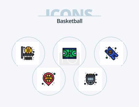 Illustration for Basketball Line Filled Icon Pack 5 Icon Design. net. whistle. basket. sport. match - Royalty Free Image