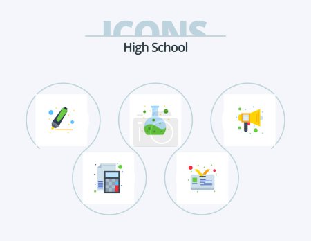 Téléchargez les illustrations : Icône plate de lycée Pack 5 Icône Design. son. l'éducation. dessin. audio. expérience - en licence libre de droit