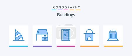 Illustration for Buildings Blue 5 Icon Pack Including islamic building. building. office desk. filled. door. Creative Icons Design - Royalty Free Image