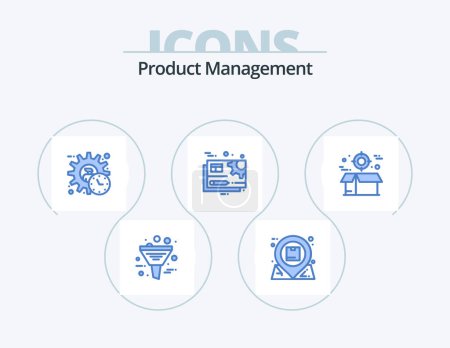 Téléchargez les illustrations : Product Management Blue Icon Pack 5 Icon Design. gear. document. inbox. time. manager - en licence libre de droit