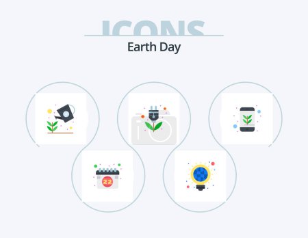 Téléchargez les illustrations : Earth Day Flat Icon Pack 5 Icon Design. leaf. energy. web. ecology. plant - en licence libre de droit