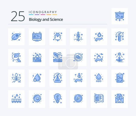 Téléchargez les illustrations : Biology 25 Blue Color icon pack including gmo. hydrogen. flower. formula. root - en licence libre de droit