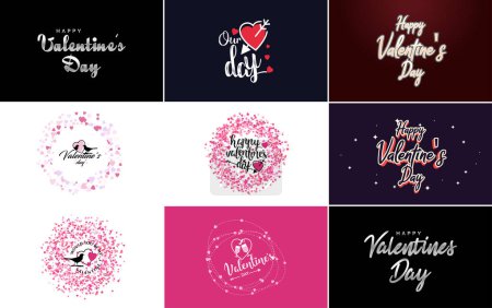 Téléchargez les illustrations : Happy Valentine's Day greeting background in papercut realistic style paper clouds. flying realistic heart on string; pink banner party invitation template; calligraphy words text sign on copy space - en licence libre de droit