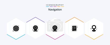 Illustration for Navigation 25 Glyph icon pack including pin. library. gear. book. delete - Royalty Free Image