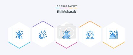 Téléchargez les illustrations : Eid Mubarak 25 Blue icon pack including eid. cresent. decoration. moon. help - en licence libre de droit