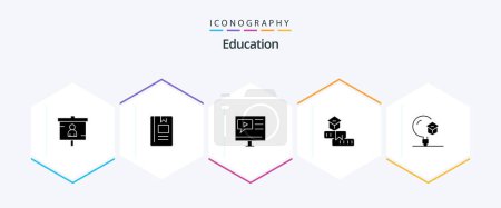 Téléchargez les illustrations : Éducation 25 Glyphe icône pack y compris l'apprentissage. l'éducation. apprendre. vidéo. multimédia - en licence libre de droit