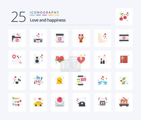 Téléchargez les illustrations : Love 25 Flat Color icon pack including night. love. letter. date. flower bouquet - en licence libre de droit
