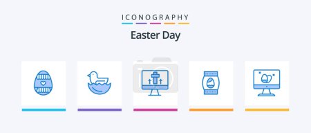Illustration for Easter Blue 5 Icon Pack Including egg. monitor. screen. holiday. bottle. Creative Icons Design - Royalty Free Image