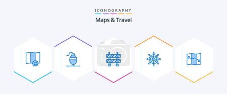Illustration for Maps and Travel 25 Blue icon pack including . helm. point - Royalty Free Image