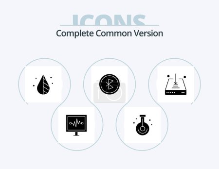 Téléchargez les illustrations : Version commune complète Glyph Icon Pack 5 Icon Design. sans fil. connexion. la science. communication. outil - en licence libre de droit