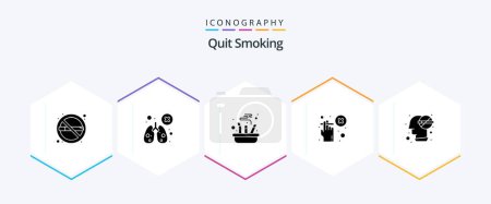 Illustration for Quit Smoking 25 Glyph icon pack including not allowed. smoke. smoking. cigarette. put - Royalty Free Image