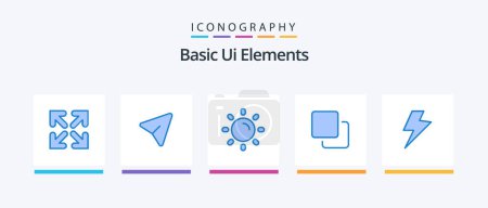 Ilustración de Basic Ui Elements Blue 5 Icon Pack Incluyendo eléctrico. poder. Luz. Pila. medios de comunicación. Diseño de iconos creativos - Imagen libre de derechos