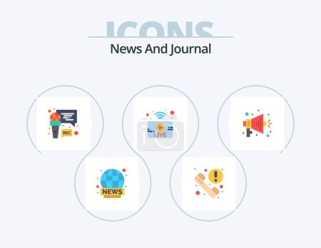 Ilustración de Noticias Pack de iconos plano 5 Diseño de iconos. megáfono. noticias. mic. en vivo. utube - Imagen libre de derechos