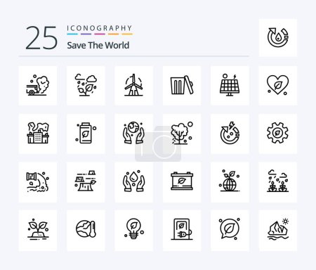 Illustration for Save The World 25 Line icon pack including trash. environment. leaf. ecology. power - Royalty Free Image