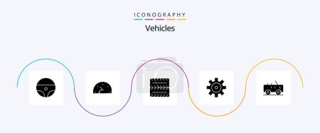 Téléchargez les illustrations : Vehicles Glyph 5 Icon Pack Including . military. wheel. jeep. vehicle configuration - en licence libre de droit