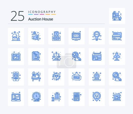 Téléchargez les illustrations : Enchère 25 Emballage d'icônes de couleur bleue incluant enchère. en ligne. minuterie. internet. vente aux enchères - en licence libre de droit