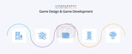 Téléchargez les illustrations : Game Design et développement de jeu Blue 5 Icon Pack Y compris tôt. accès. globe. textures. disposition - en licence libre de droit