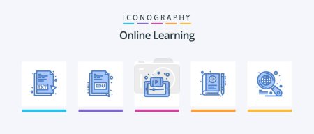 Illustration for Online Learning Blue 5 Icon Pack Including learning. e-learning. document. e. tutorials. Creative Icons Design - Royalty Free Image
