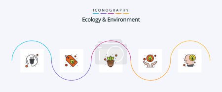 Téléchargez les illustrations : Ecology And Environment Line Filled Flat 5 Icon Pack Including mind. planet. gardening. hand gesture. environment - en licence libre de droit