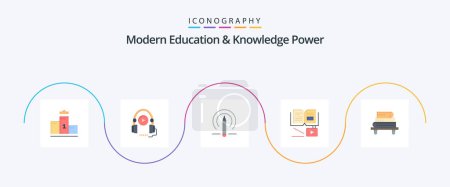 Téléchargez les illustrations : Modern Education And Knowledge Power Flat 5 Icon Pack Including knowledge. education. learining. growth knowledge. growth - en licence libre de droit