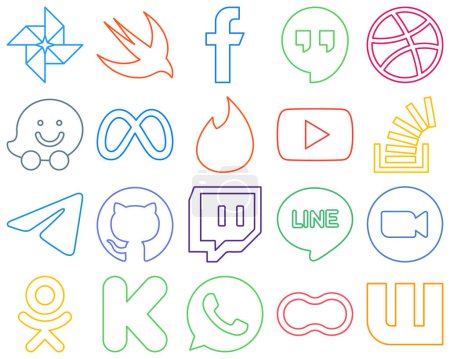 Ilustración de 20 Customizable Colourful Outline Social Media Icons such as telegram. stock. meta. question and video Modern and professional - Imagen libre de derechos