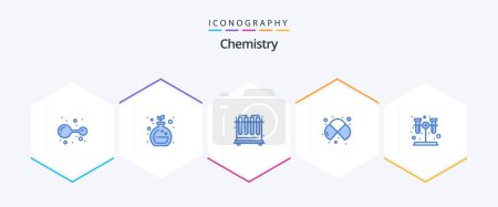 Ilustración de Química 25 Paquete icono azul incluyendo tubo. química. prueba. Laboratorio. química - Imagen libre de derechos