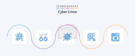 Téléchargez les illustrations : Pack de 5 icônes bleu cybercrime inclus. web. réglage bug. bouclier. antivirus - en licence libre de droit