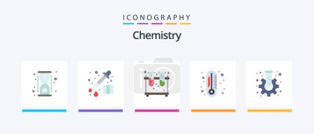 Ilustración de Química Flat 5 Icon Pack Incluye engranaje. Engranaje. química. termómetro. química. Diseño de iconos creativos - Imagen libre de derechos
