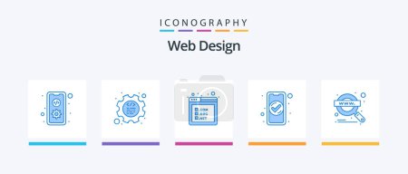 Téléchargez les illustrations : Web Design Blue 5 Icon Pack Including magnifier. mobile. programming. check. app. Creative Icons Design - en licence libre de droit