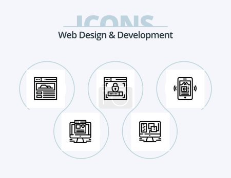 Ilustración de Diseño Web y Línea de Desarrollo Icon Pack 5 Icon Design. web. analítica. diseño. herramienta de pluma. diseño - Imagen libre de derechos