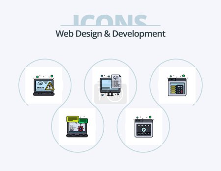 Téléchargez les illustrations : Conception Web et développement ligne rempli Icône Pack 5 Icône Design. L'api. fouille. codage. l'équipement. fichier - en licence libre de droit
