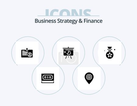 Téléchargez les illustrations : Business Strategy And Finance Glyph Icon Pack 5 Icon Design. . id . map . card . - en licence libre de droit