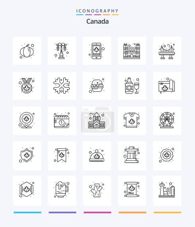 Téléchargez les illustrations : Pack d'icônes Creative Canada 25 OutLine comme bridge. notre. canada. Une dame. dessin animé - en licence libre de droit