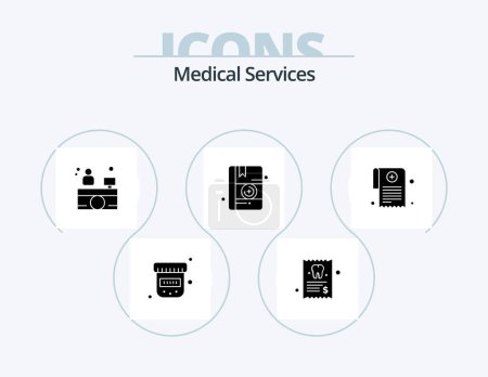 Téléchargez les illustrations : Medical Services Glyph Icon Pack 5 Icon Design. . prescription. hospital receptionist. medication. book - en licence libre de droit