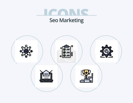 Téléchargez les illustrations : Seo Marketing Line Filled Icon Pack 5 Icon Design. web. link. announcement. prize. winner - en licence libre de droit