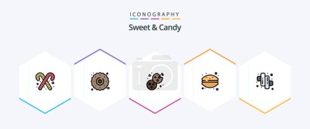 Téléchargez les illustrations : Pack d'icônes Sweet And Candy 25 FilledLine comprenant des bonbons. Des macaronis. Cuire. macaron français. gâteau - en licence libre de droit