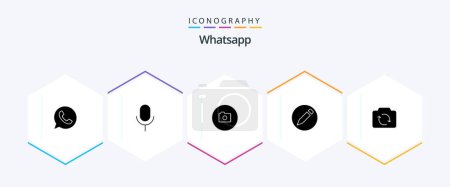 Ilustración de Whatsapp 25 Glyph icon pack including basic. camera. camera. text. basic - Imagen libre de derechos