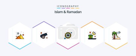 Ilustración de Islam And Ramadan 25 FilledLine icon pack including pine tree. fir tree. kaaba. dates. mubarak - Imagen libre de derechos