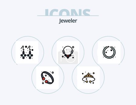 Illustration for Jewellery Line Filled Icon Pack 5 Icon Design. jewel. earrings. gem. silver. gold - Royalty Free Image