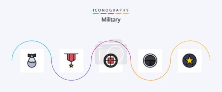 Téléchargez les illustrations : Military Line Filled Flat 5 Icon Pack Including badge. military. army. badge. target - en licence libre de droit
