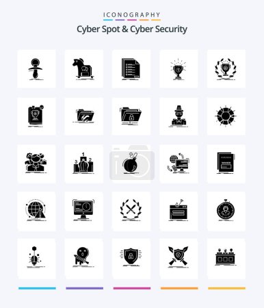 Téléchargez les illustrations : Creative Cyber Spot And Cyber Security 25 Glyphe Solide Noir icône pack tel que le prix. prix. trojan. enregistrement. liste - en licence libre de droit