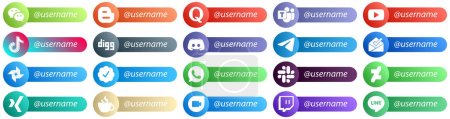 Ilustración de 20 Simple Sígueme Social Network Platform Card Style Iconos como el mensaje. Excava. youtube y los iconos de vídeo. Atractivo y de alta definición - Imagen libre de derechos